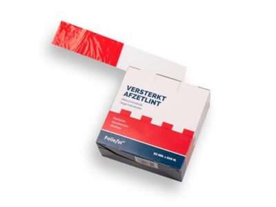 Afzetband rood-wit 500mtrx8cm trekvast in dispenserdoos